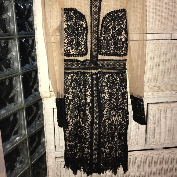 Black Lace & Nude Tulle Vivian Paneled Mini Dress - Picture 2 of 6